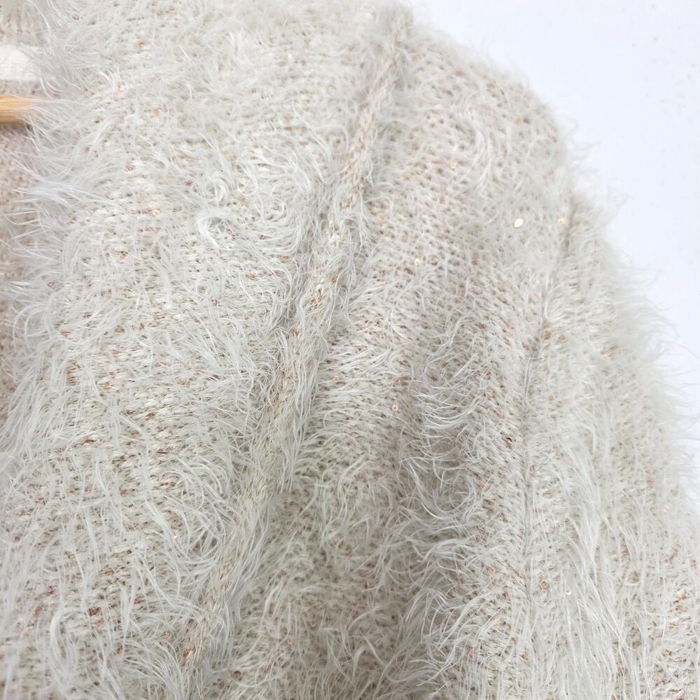 Free People Mina Fuzzy Sequin Tie Front Cardigan Cream Ivory Size Large - Picture 5 of 9
